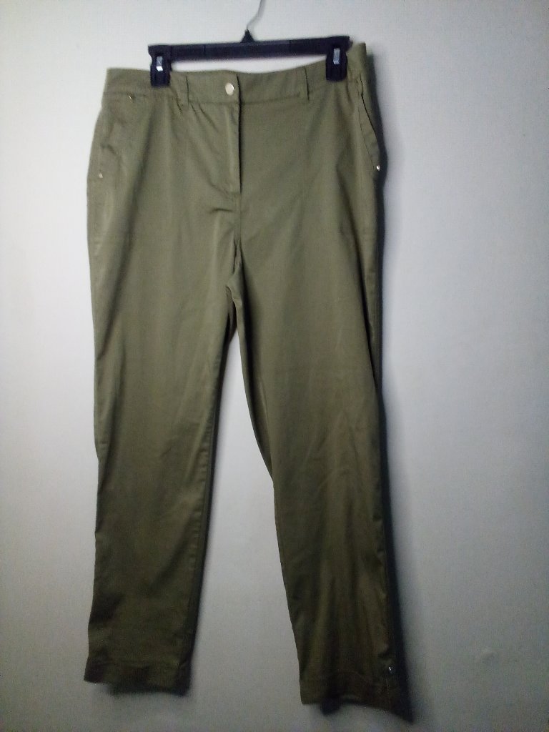 Chico's Pants Women 1 M 8-10 Ankle Pockets Active Cuff Hem Green
